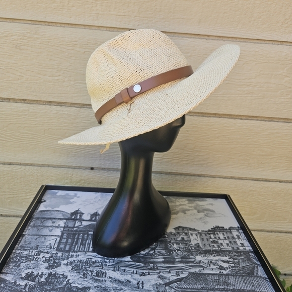 Allsaints straw hat natural with brown leather band with tags flawed - Picture 1 of 12